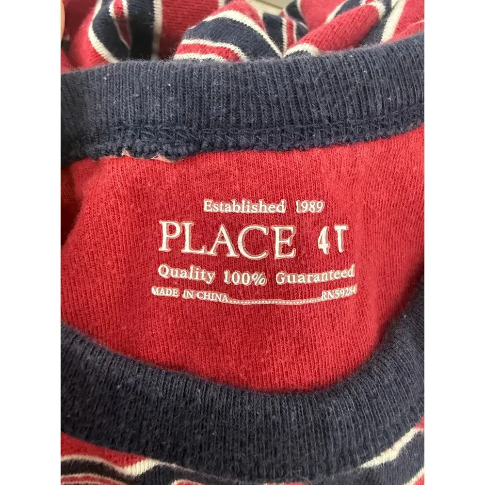 Vintage Children's Place Long Sleeve Bodysuit Red Blue Stripes 100% Cotton 4T